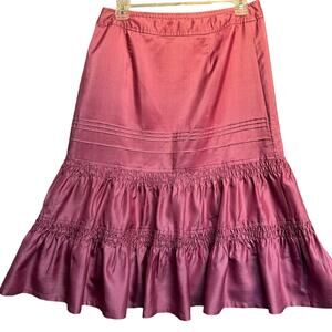 Banana Republic 100% Silk Feminine Gathered Flare Ruffle Skirt Women 2 Rose Pink